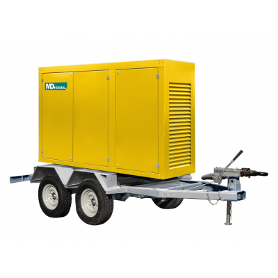 Дизельный генератор MitsuDiesel МД АД-20С-Т400-2РПМ29 (MDA-N 30 4L) в погодозащитном кожухе на прицепе с АВР Дизельный генератор MitsuDiesel МД АД-20С-Т400-2РПМ29 (MDA-N 30 4L) в погодозащитном кожухе на прицепе с АВР