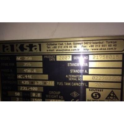 БУ дизельный генератор Aksa AC-350 БУ дизельный генератор Aksa AC-350